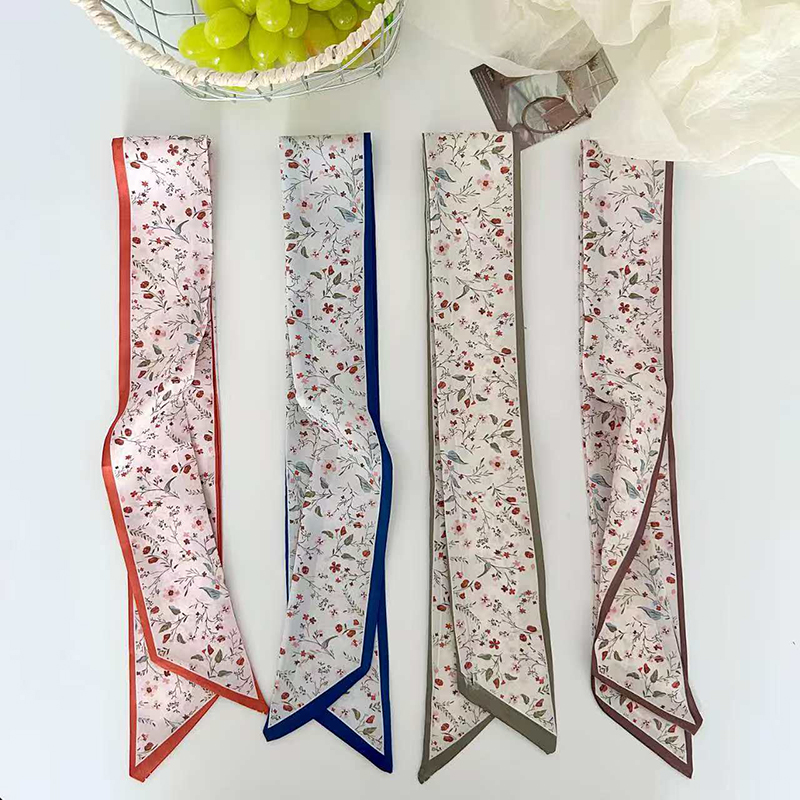 Scarf Silk Neck - 2026年新作 レディース ヴィンテージ 花柄プリント スキニーサテン スカーフ