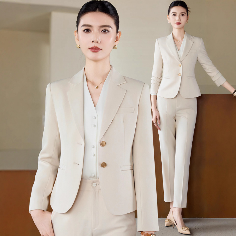 Women Formal Wear White Shirt - アプリコットホワイトスーツ女性用OLプロフェッショナル通勤面接フォーマルウェアエレガントなビジネス服装作業服