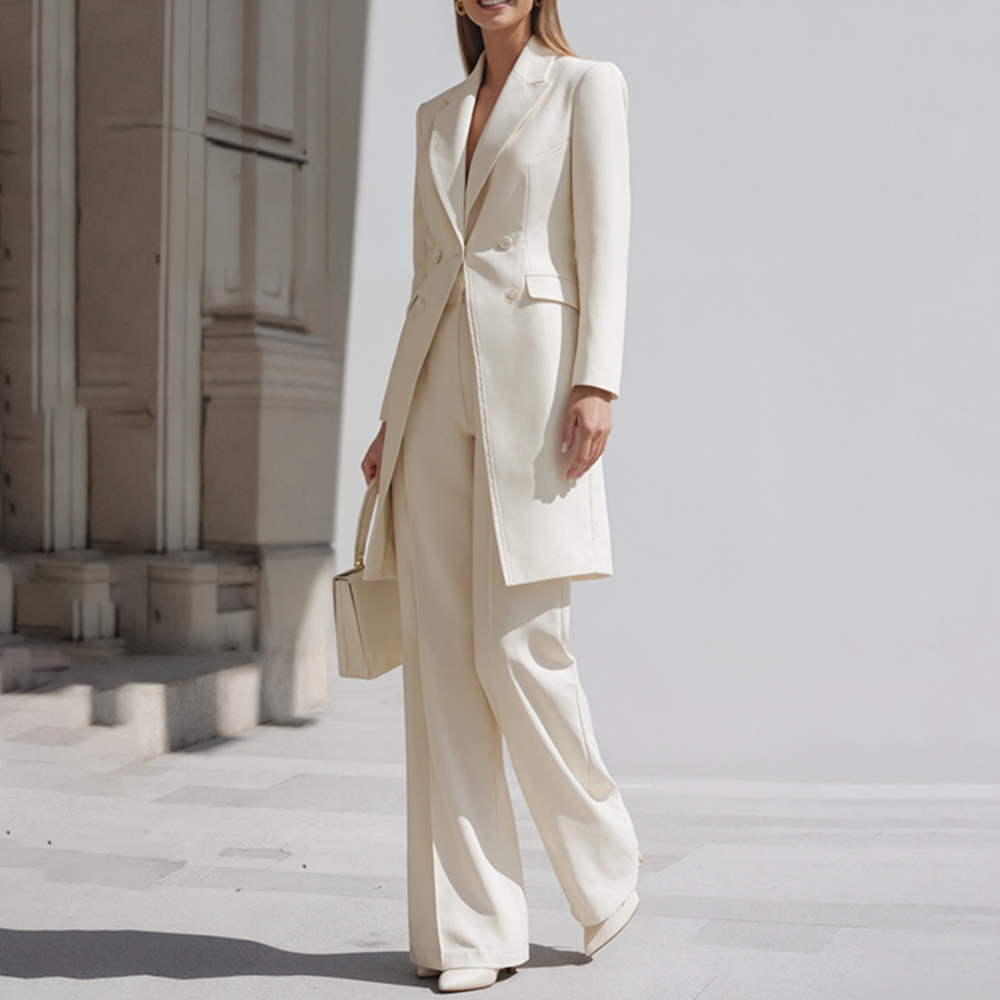 Women Formal Wear Set - 高級婦人パンツスーツ2ピースシックピークドラペルダブルブレストアウトフィットファッションエレガントデイリーカジュアルパーティーオフィスレディスーツ