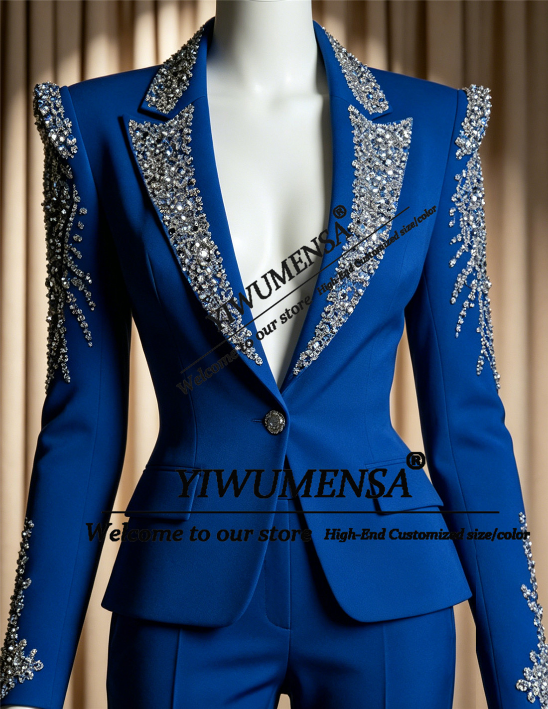Women Formal Wear Set - 高級女性スーツ 2 ピースセットクリスタルビーズプロムブレザーパンツカスタマイズされた女性ビジネスパーティータキシードフォーマルウェア衣装