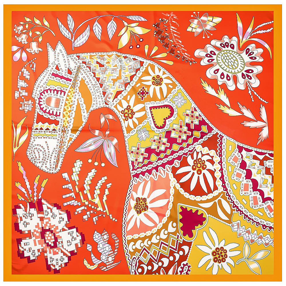Scarf Silk Neck - 女性用スクエアツイルスカーフ,シルクスカーフ100%,ファッショナブルなハンカチ,ビーチショール,ブランドデザインの馬,130cm, 2024
