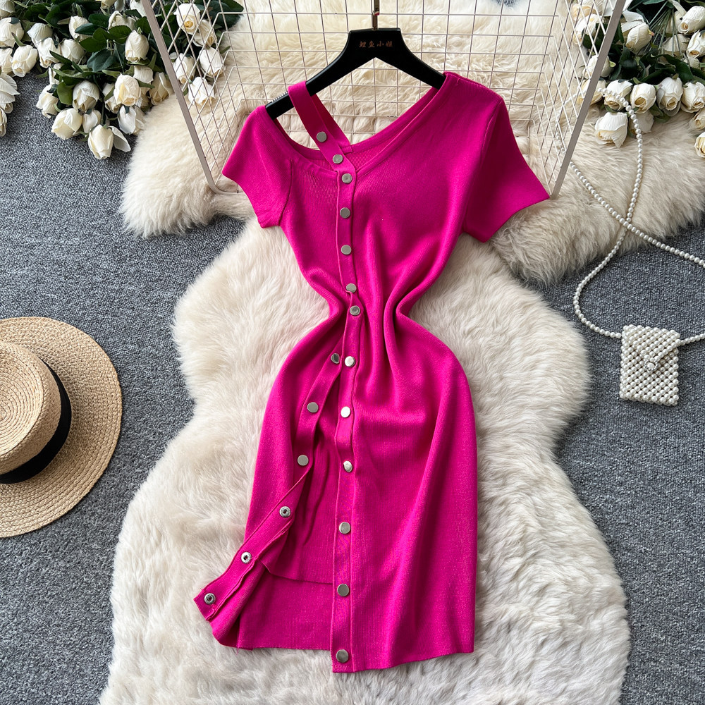 Wrap Dress Work - レディースミディ丈ワンピース セクシーなY2Kストリートウェア Vネック半袖ヒップラップ エレガントなスプライスデザイン パーティー ナイトワーク