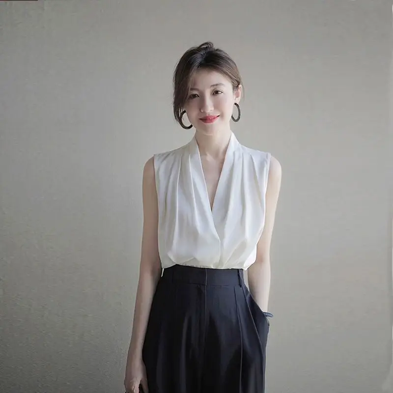 Women Formal Wear White Shirt - 女性の裸の肩のVネックシャツとブラウス,ノースリーブのドレス,フォーマルなオフィスウェア,仕事のためのセクシーな白い服,pretty,女性のための