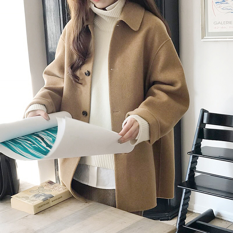 Tailored Coat Wool - Zoki-女性用フェイクウールコート,暖かいシングルブレストコート,カジュアルスタイル,ルーズフィット,秋冬アウター