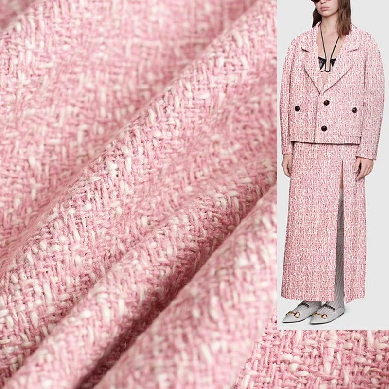 Tailored Coat Wool - Redraspberry 145 センチメートルピンク白ウールツイード生地衣服素材秋の女性のドレスコート DIY 縫製服テーラーを Freeshipping