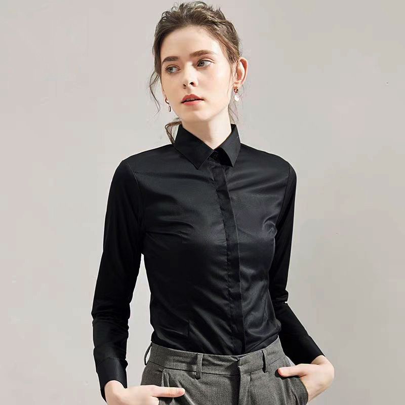 Women Formal Wear White Shirt - 夏黒シャツ半袖トップスクエアカラー新しい弾性作業服フォーマルウェア女性のプロフェッショナル白シャツ