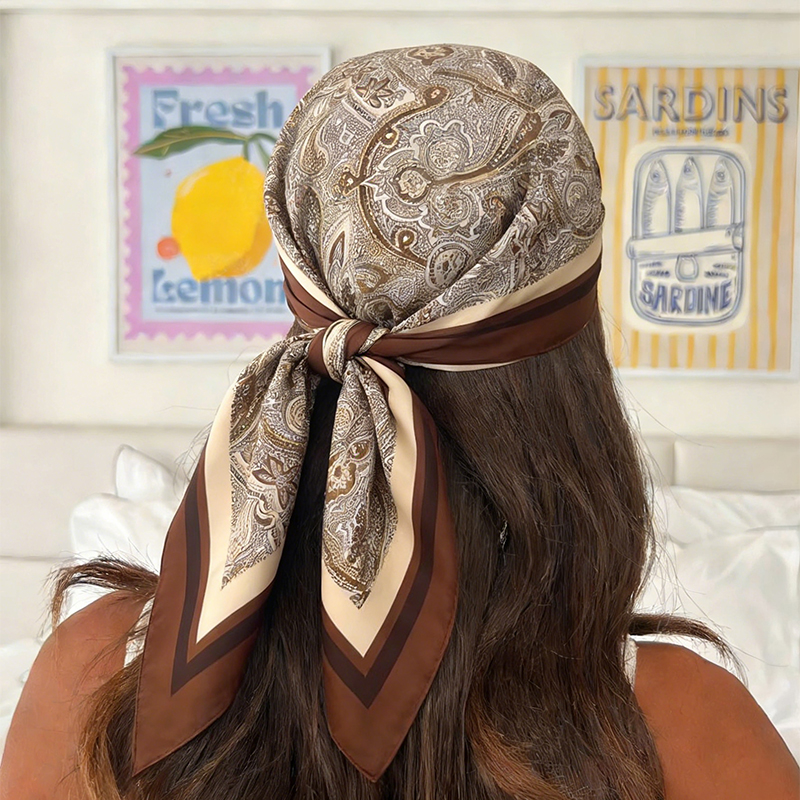 Scarf Silk Neck - 高級女性用シルクスクエアスカーフ花柄プリントソフトサテンハンカチヘアバンドネッカチーフヘッドヒジャブレディースヘッドバンドフーラールバッグリボン