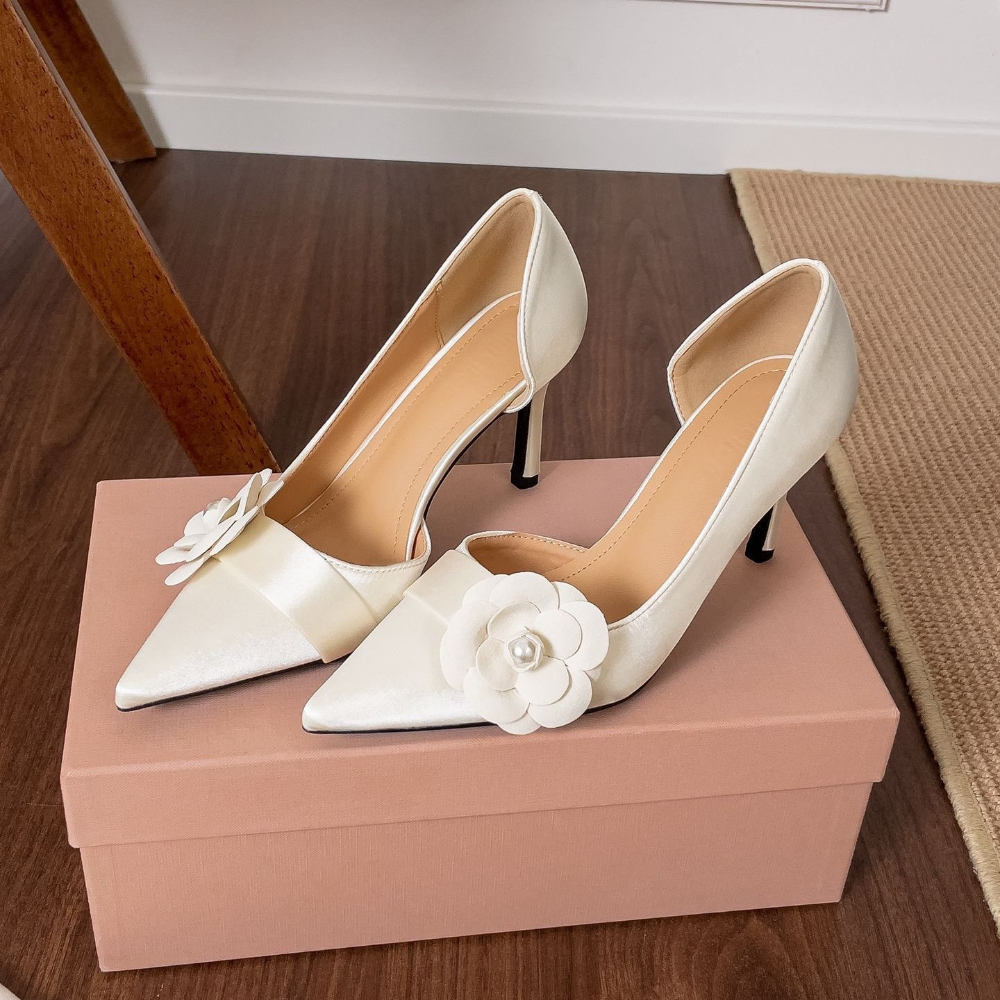 Women Formal Wear Footwear - サテンポインテッドスティレットパンプス女性用花柄パール細ヒールスリッポン結婚式宴会フォーマルドレスシューズ2026日常着用