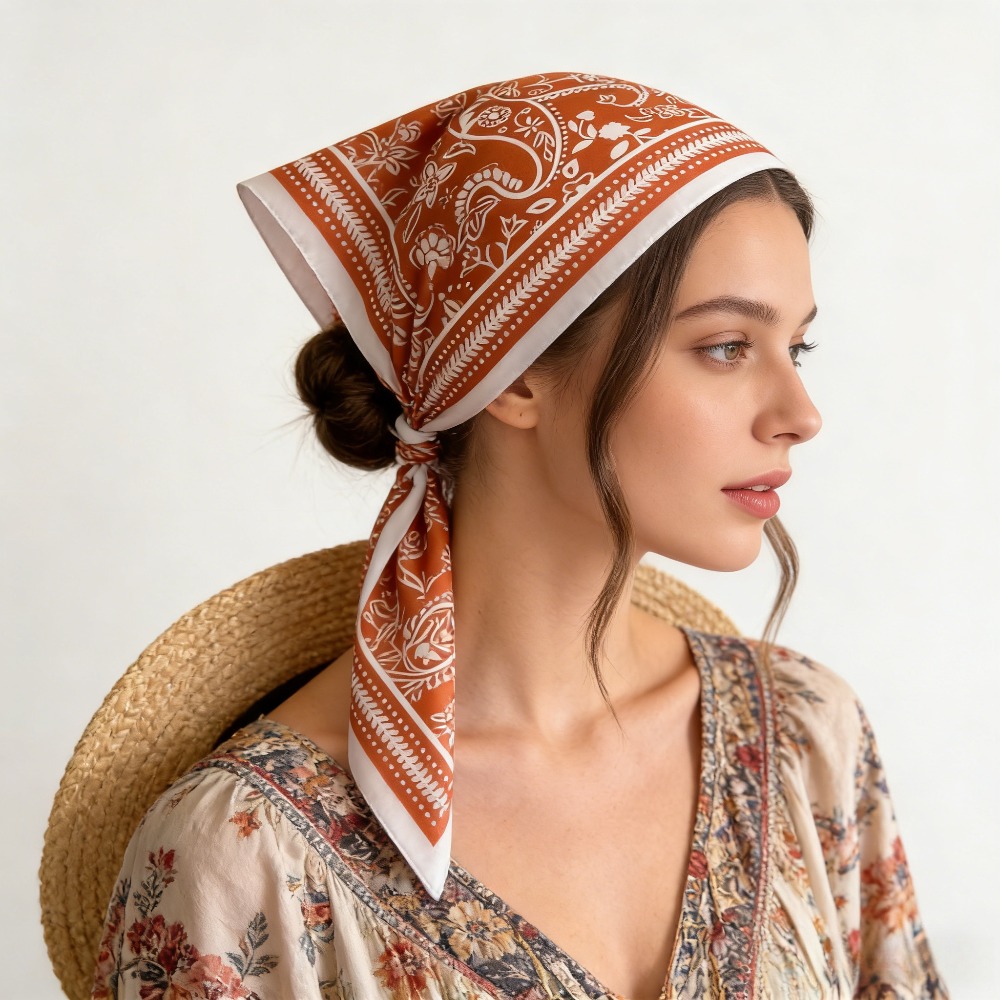Scarf Silk Neck - 1Pc カシュープリントファッションシルクスカーフスクエアスカーフハイエンドショールネックスモールスクエアスカーフヘッドスカーフ女性のスカーフ