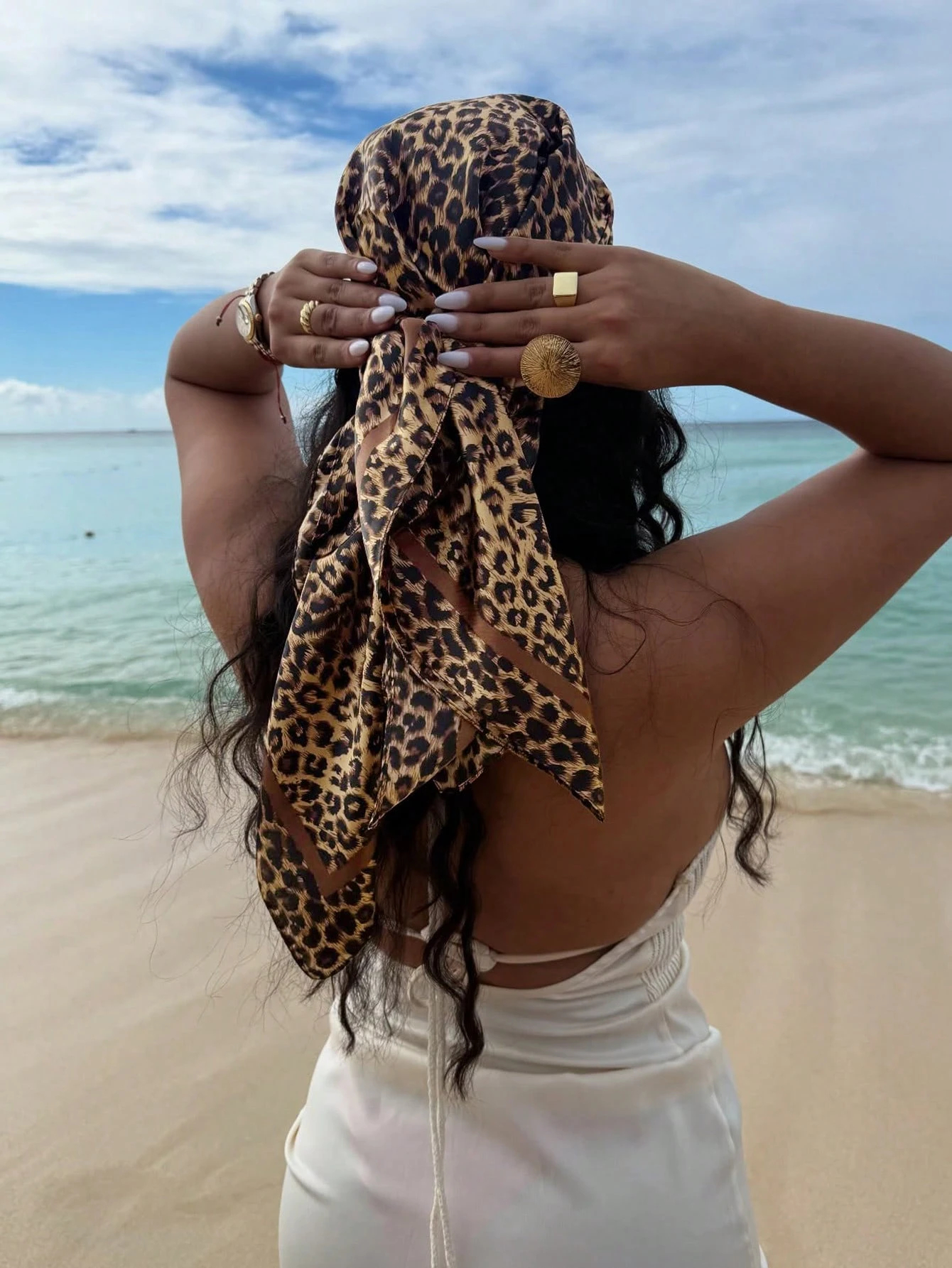 Scarf Silk Neck - 90 センチメートルヒョウ柄ネッカチーフヒジャーブスカーフ女性のためのシルクサテンヘッドバンドヘアスカーフ女性スクエアショールレディースヘッドバンダナ