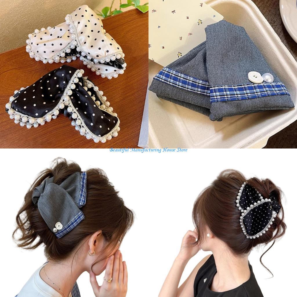 Formal Wear Hairstyles For Women - E56A エレガントな特大爪クリップと生地強力なホールド Hairbow 女性の細い髪