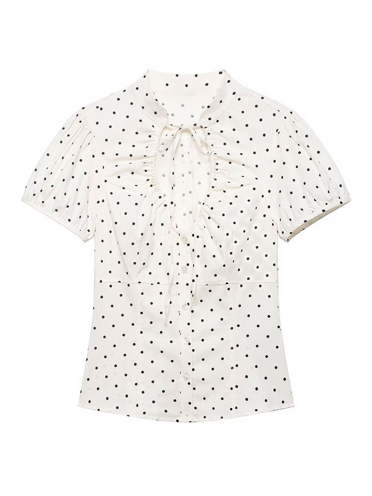 Women Formal Wear White Shirt - HH ヴィンテージ レトロ レディース ホワイトシャツ 水玉模様ブラウス
