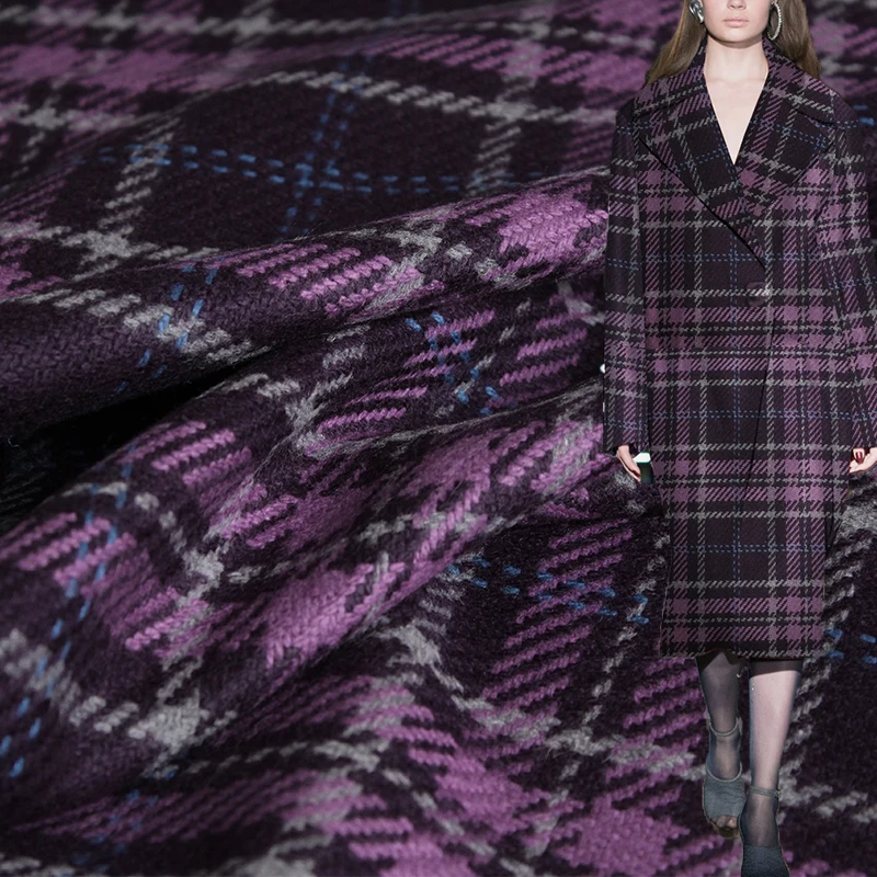 Tailored Coat Wool - 女性用ツイードウール生地,チェッカー,日曜大工,ジャケット,コート,縫製,紫,送料無料,秋