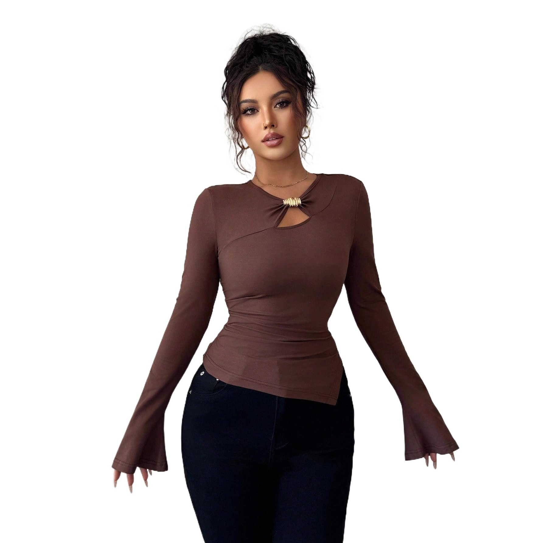 Women Formal Wear Xxl - 2025秋冬新作 アシンメトリー ホローメタル装飾 スリム＆薄型 デイリーウェア レディース