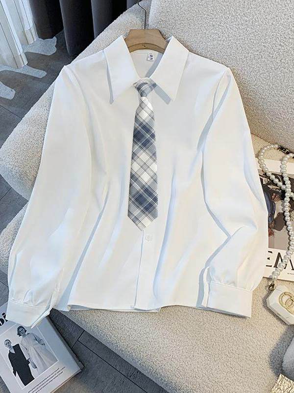 Women Formal Wear White Shirt - ホワイトルーズ長袖シャツ女性用カレッジスタイルJKインナーウェア春秋通勤フォーマルボトリング万能シャツ