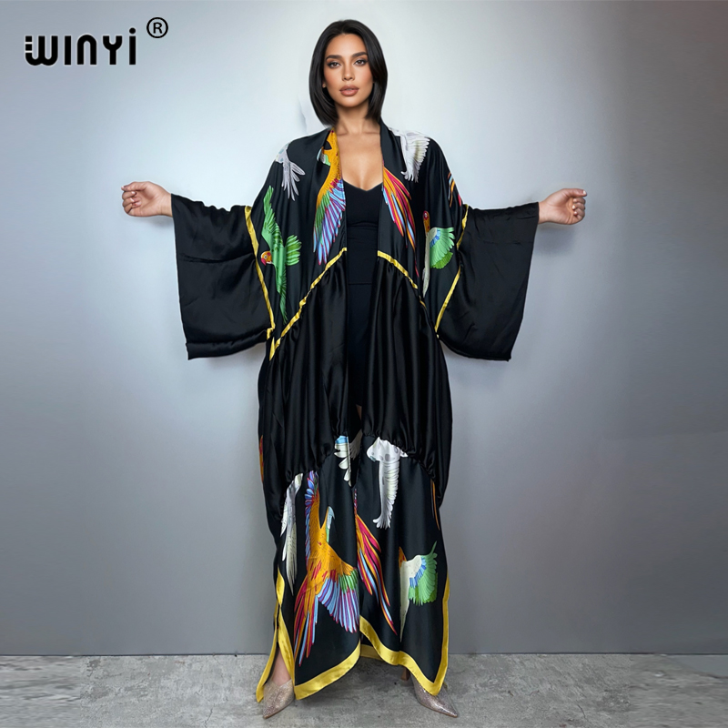 Young Women'S Formal Wear - WINYIプリントボヘミアン着物風マキシビーチウェアカバーアップホリデーパーティードレスアバヤドバイ高級ムスリム女性ファッションオープンフロントカフタン