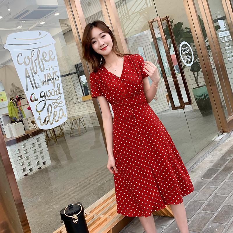 Wrap Dress Work - 女性用シルクシフォンウォレットドレス,ルーズ,韓国語,イブニング,ショート,ライト,フローラル,ファッショナブル,ヴィンテージ,レッド,水玉,カジュアル