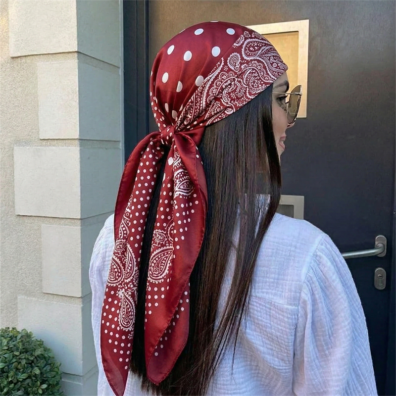 Scarf Silk Neck - 90 センチメートル高級ブランド 2026 ドットプリントスクエアシルクスカーフ女性のためのヒジャブヘアバンドネッカチーフ女性サテンショールリボンヘッドバンド