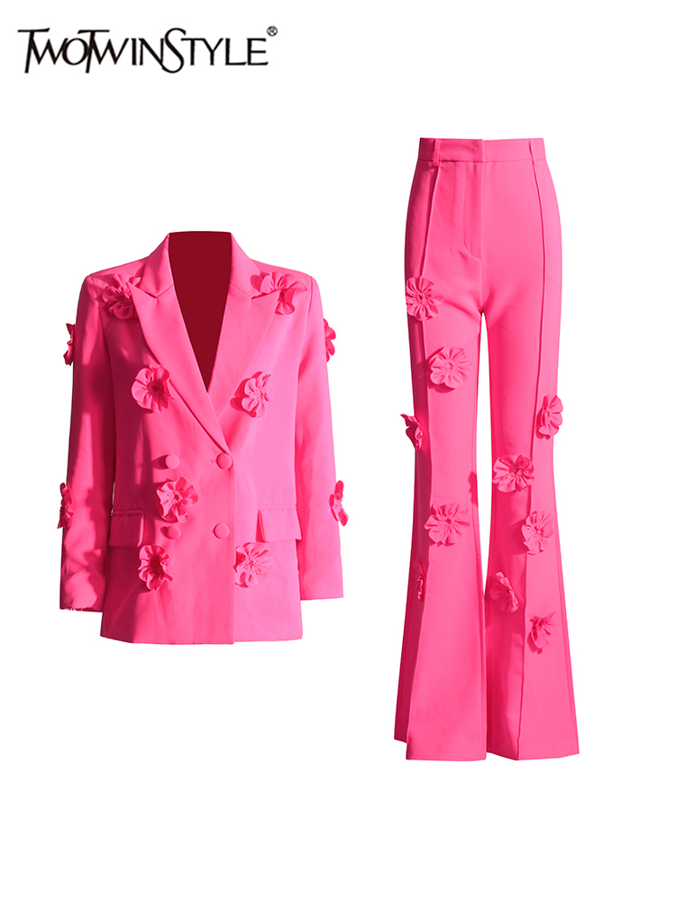 Women Formal Wear Set - Twotwinstyle-レディースジャケットとフレアパンツのセット,エレガントな長袖ジャケット,ノッチカラーとフレアパンツ