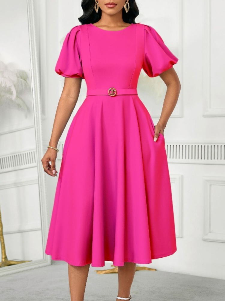 Wrap Dress Work - 2025年新オフィスレディワークOネックパフスリーブラップウエストAラインブルードレスベルト付き女性秋ボディコンアフリカ誕生日ローブ