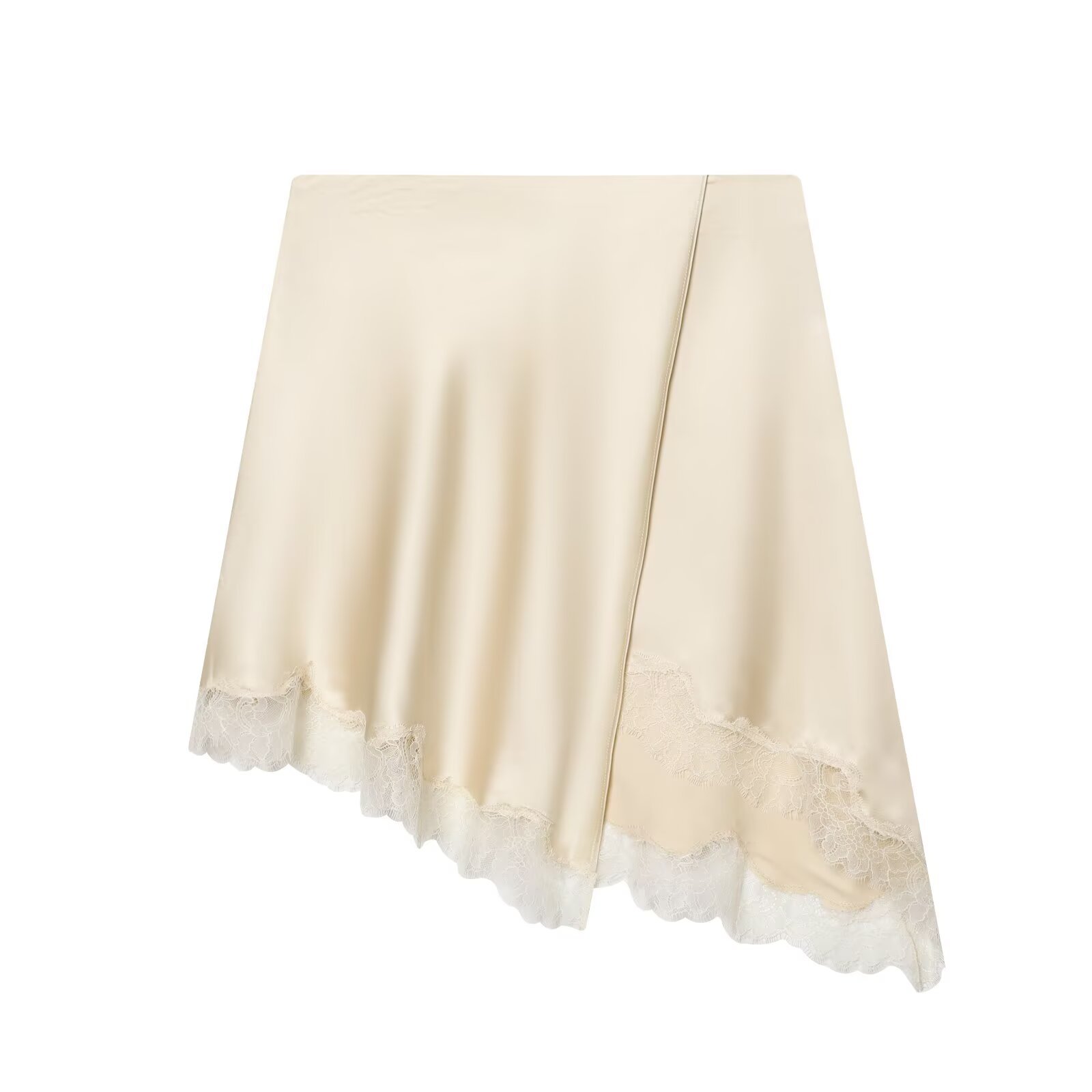 Women Formal Wear With Skirt - レディース エレガント サテン レースヘムスカート ベージュ サテンヘムスカート