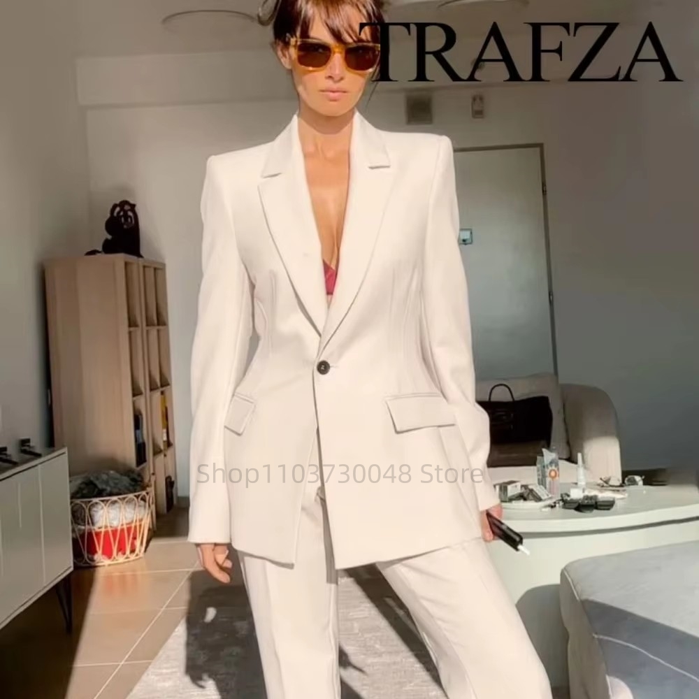 Women Formal Wear Set - ファッションオフィスレディースブレザーとパンツスーツフォーマルホワイト/レッド女性ジャケットズボン女性ビジネスワークウェア2ピース女性セット