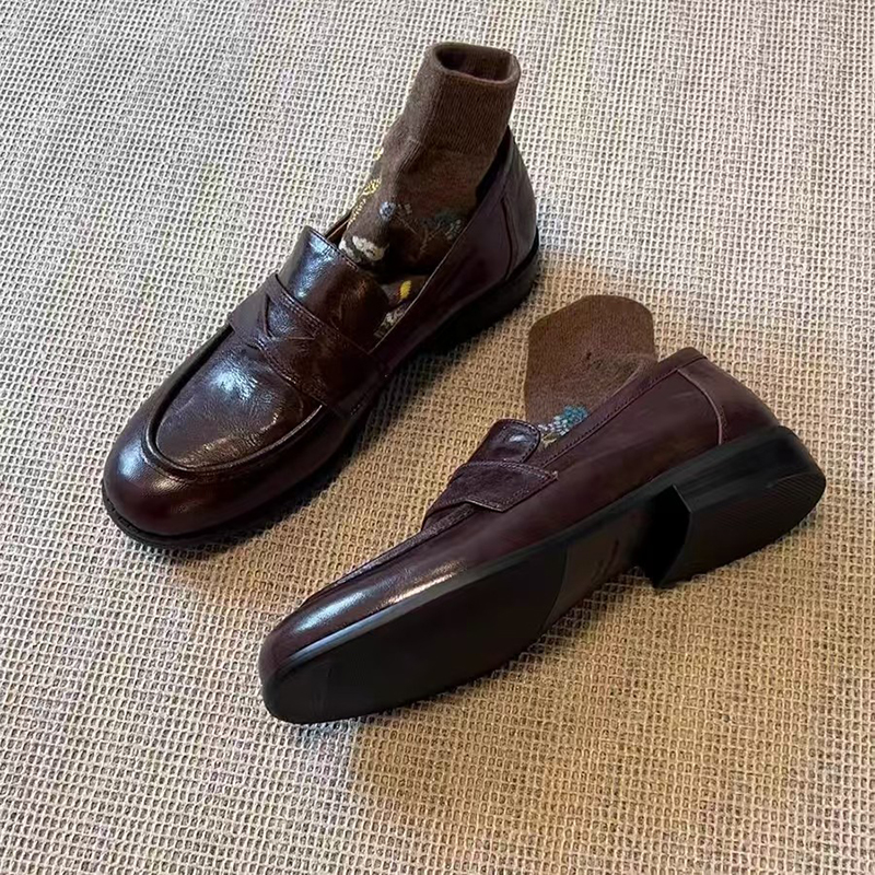 レディース本革ローファースリップカジュアルフラットヴィンテー - Women Formal Wear Footwear のレビューと価格
