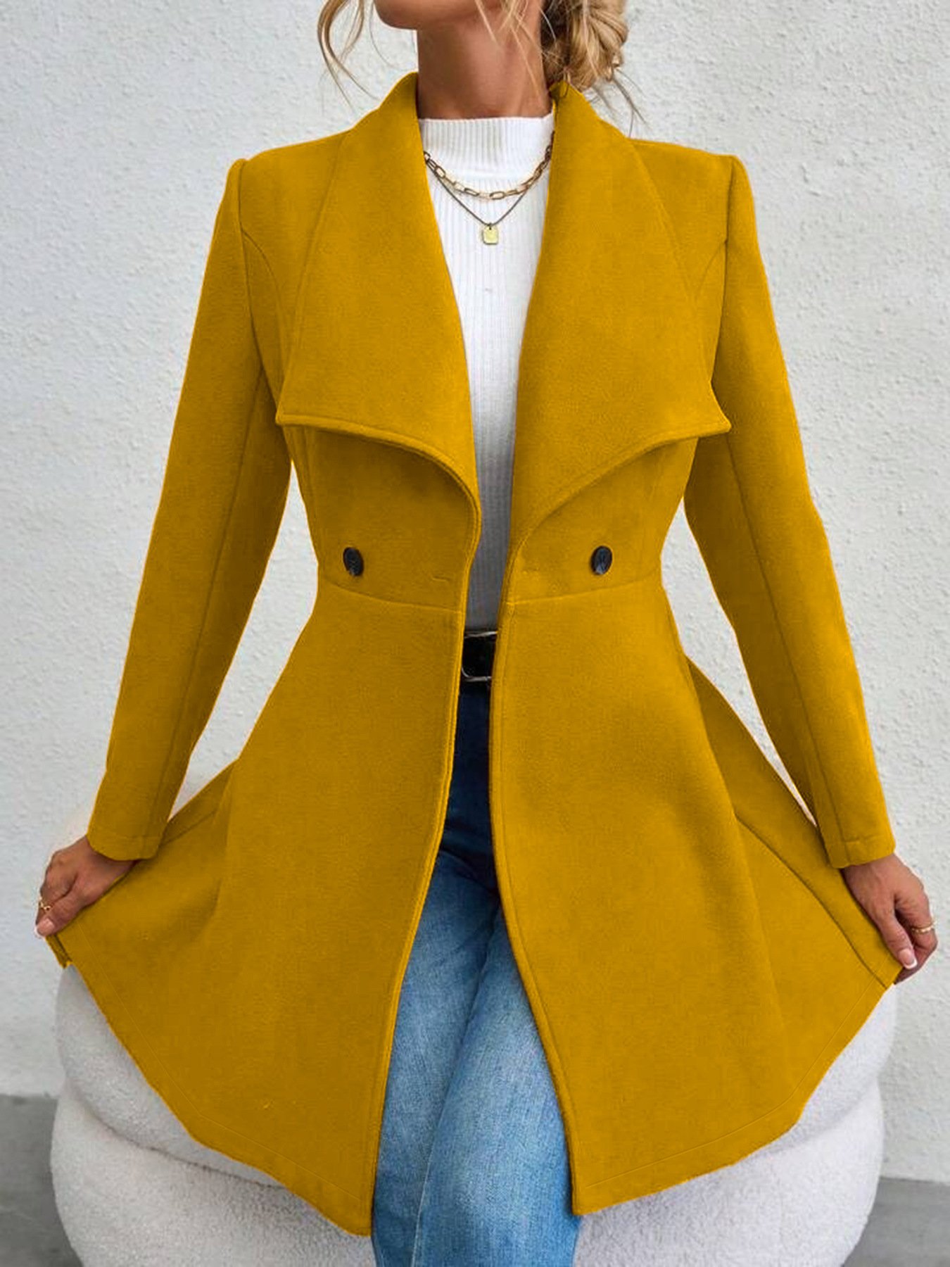 秋冬ファッショナブルなノッチラペルボタン付きスリムフィットウ - Tailored Coat Wool のレビューと価格