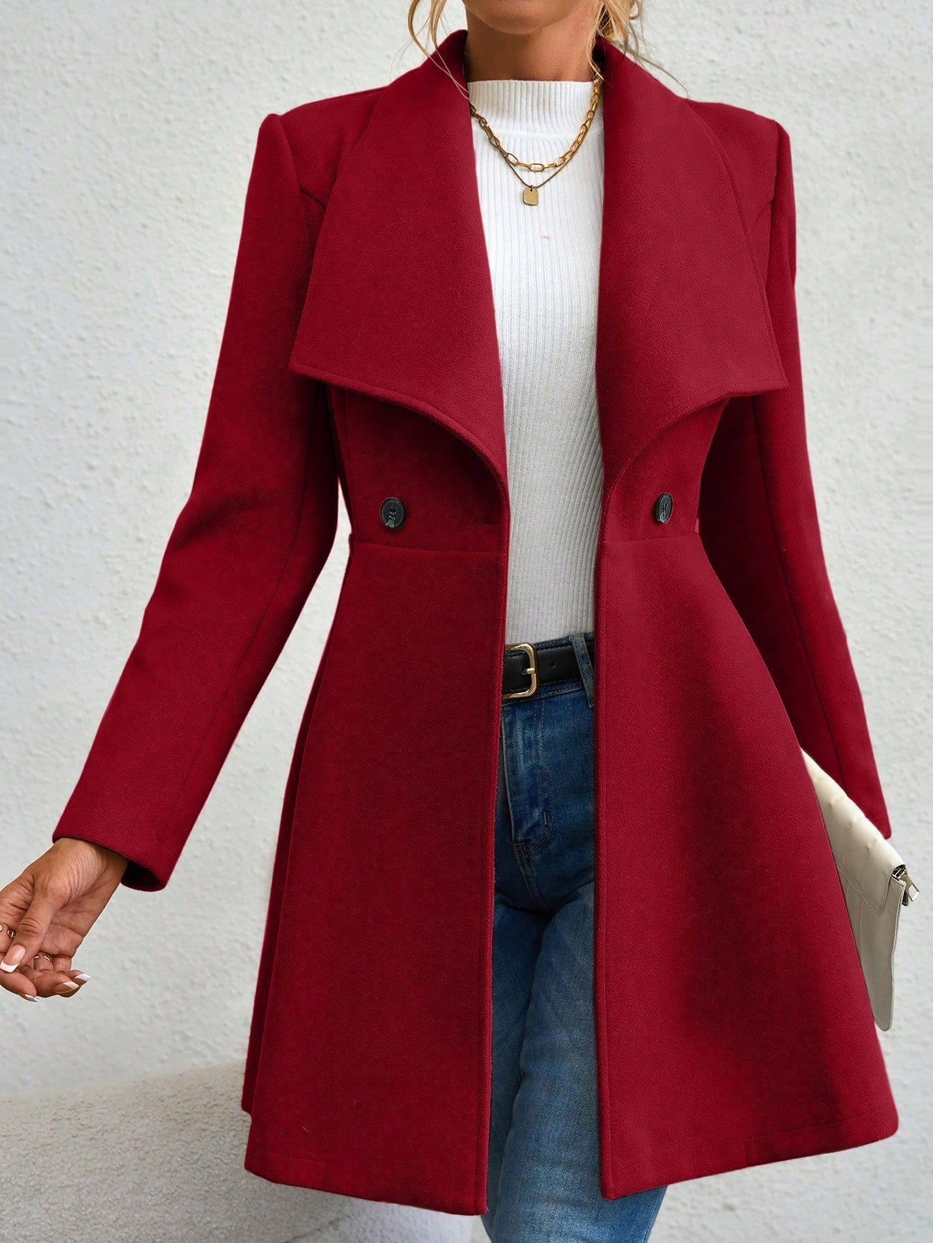 秋冬ファッショナブルなノッチラペルボタン付きスリムフィットウ - Tailored Coat Wool のレビューと価格