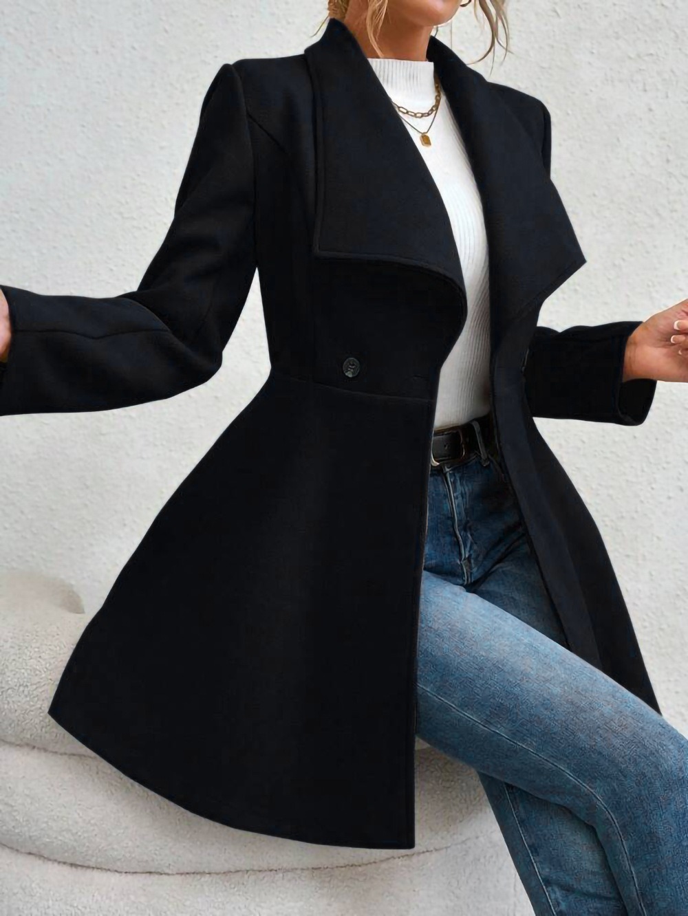 秋冬ファッショナブルなノッチラペルボタン付きスリムフィットウ - Tailored Coat Wool のレビューと価格