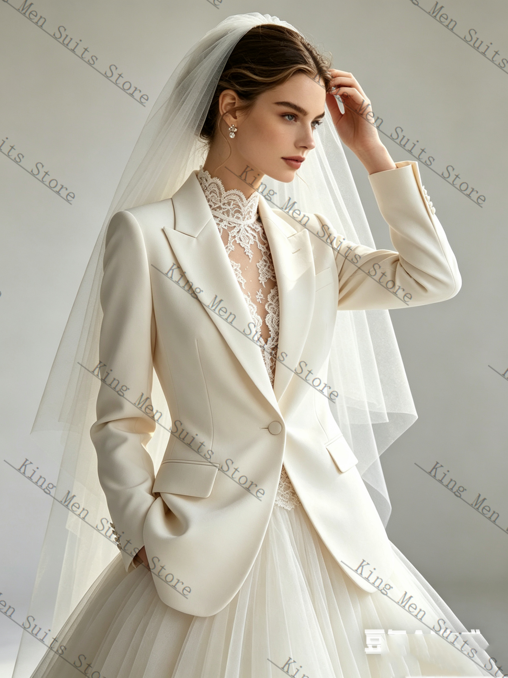 ホワイトスプリング女性スーツスカート 2 個ブレザーチュール - Women Formal Wear With Skirt のレビューと価格