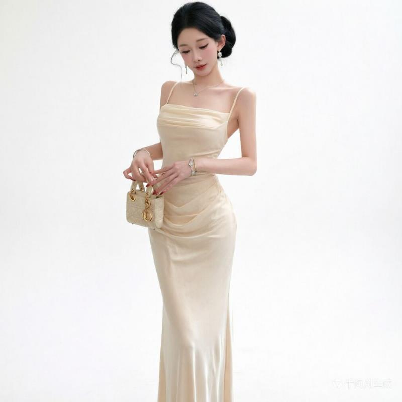 シックなベージュのメッシュスリップドレスエレガントなイブニン - Women Formal Wear Xxl のレビューと価格