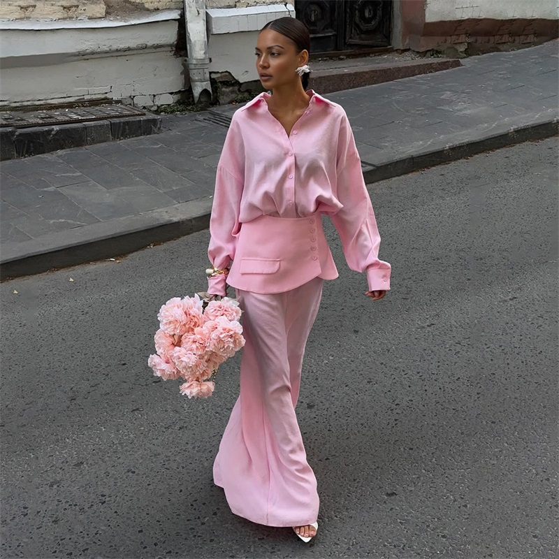 秋ピンク黒女性スーツスカートセット 3 個シャツ + ウエス - Women Formal Wear With Skirt のレビューと価格
