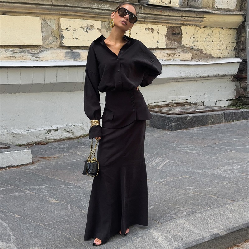 秋ピンク黒女性スーツスカートセット 3 個シャツ + ウエス - Women Formal Wear With Skirt のレビューと価格