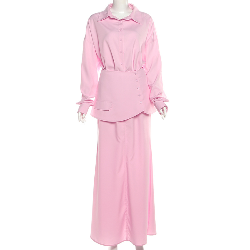 秋ピンク黒女性スーツスカートセット 3 個シャツ + ウエス - Women Formal Wear With Skirt のレビューと価格