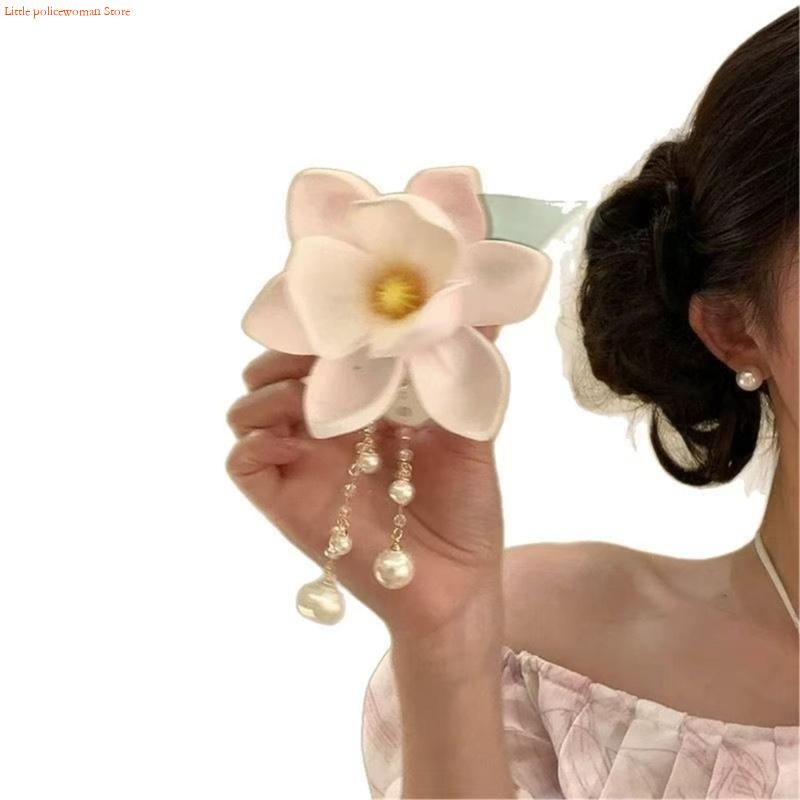 F92D エレガントなマグノリアの花のヘアクリップ真珠チェー - Formal Wear Hairstyles For Women のレビューと価格