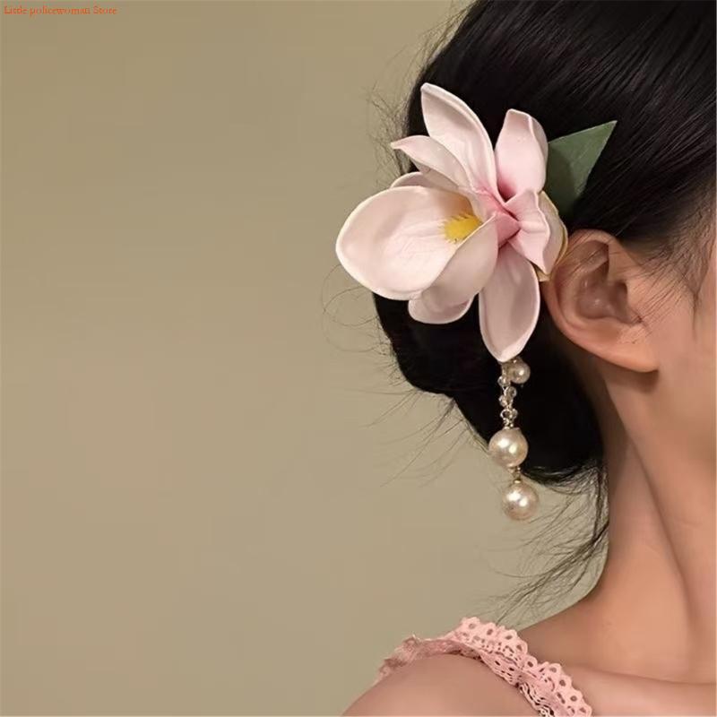 F92D エレガントなマグノリアの花のヘアクリップ真珠チェー - Formal Wear Hairstyles For Women のレビューと価格