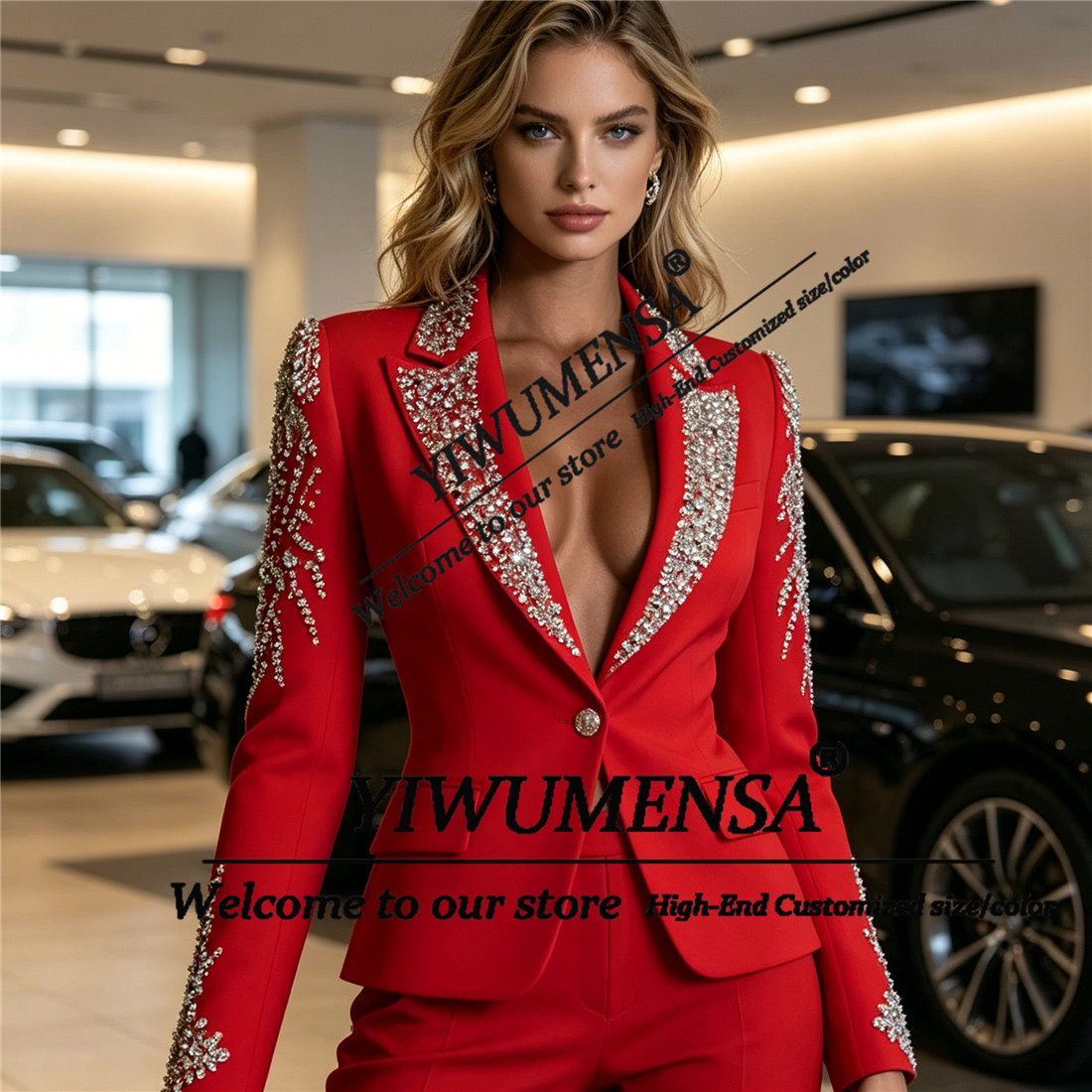 高級女性スーツ 2 ピースセットクリスタルビーズプロムブレザ - Women Formal Wear Set のレビューと価格