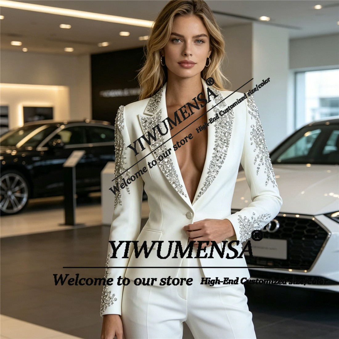 高級女性スーツ 2 ピースセットクリスタルビーズプロムブレザ - Women Formal Wear Set のレビューと価格