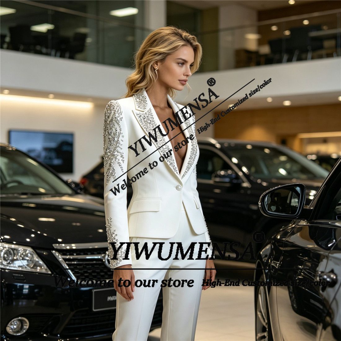 高級女性スーツ 2 ピースセットクリスタルビーズプロムブレザ - Women Formal Wear Set のレビューと価格