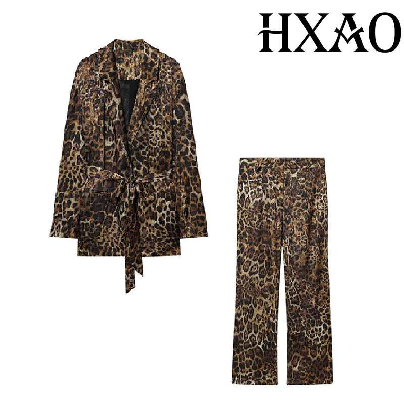 HXAO レオパード柄パンツスーツ 2ピースセット ヴィンテ - Women Formal Wear Set のレビューと価格