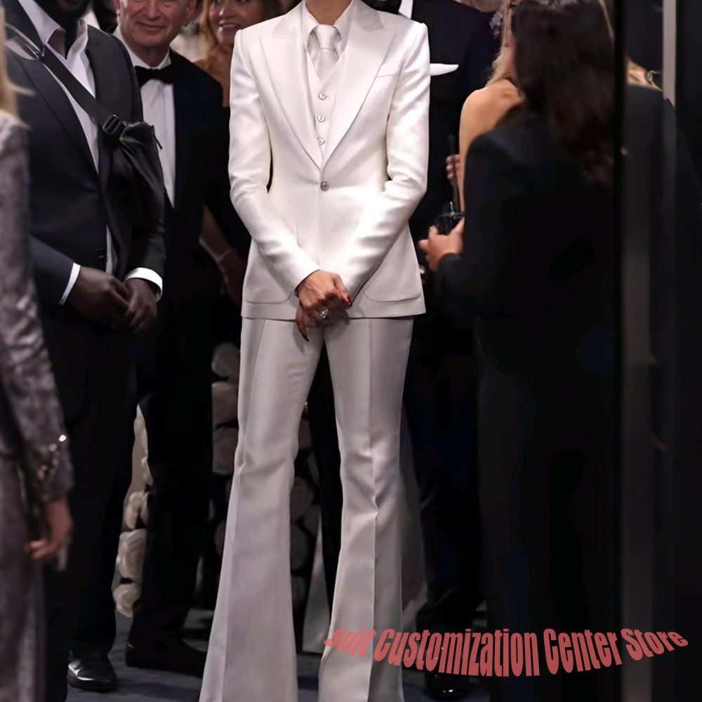 レディース ホワイト サテン テーラードスーツセット スリム - Women Formal Wear White Shirt のレビューと価格