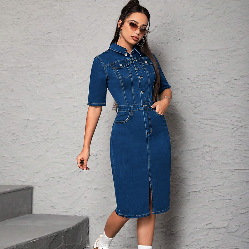 レディースロングドレス、ターンダウンカラー、ハーフスリーブ、 - Wrap Dress Work のレビューと価格