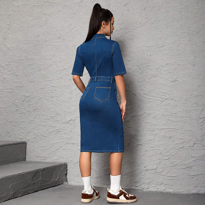 レディースロングドレス、ターンダウンカラー、ハーフスリーブ、 - Wrap Dress Work のレビューと価格