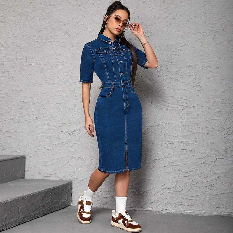 レディースロングドレス、ターンダウンカラー、ハーフスリーブ、 - Wrap Dress Work のレビューと価格