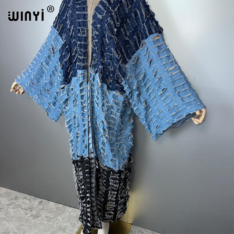 WINYI着物風カラーマッチングデニムカーディガンマキシ丈ワ - Young Women'S Formal Wear のレビューと価格
