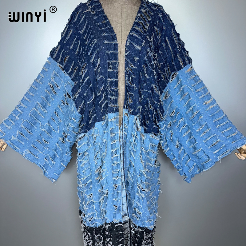 WINYI着物風カラーマッチングデニムカーディガンマキシ丈ワ - Young Women'S Formal Wear のレビューと価格