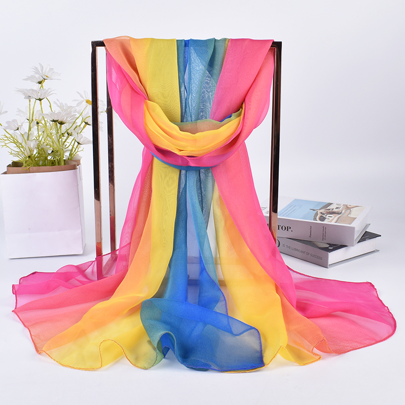 長いグラデーションシルクスカーフ、新しい3色、75x180c - Scarf Silk Neck のレビューと価格