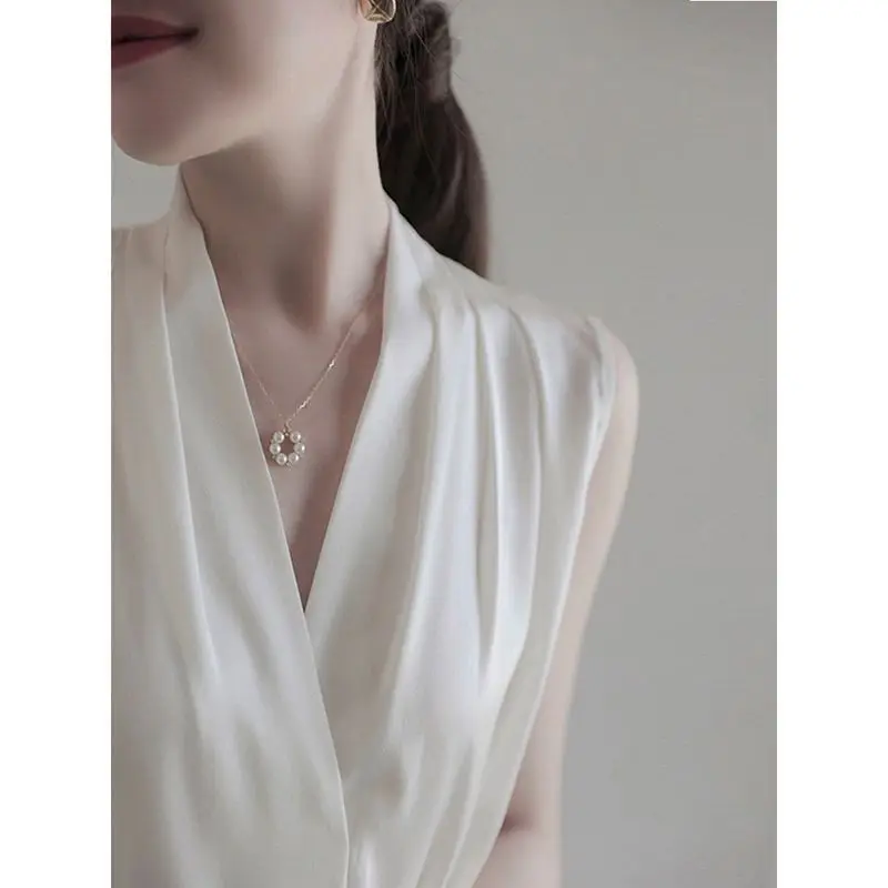 女性の裸の肩のVネックシャツとブラウス,ノースリーブのドレス - Women Formal Wear White Shirt のレビューと価格
