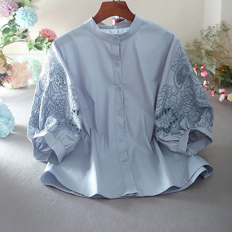 女性用透かし彫り刺embroideredシャツ,スタンドアッ - Women'S Formal Wear Suits のレビューと価格